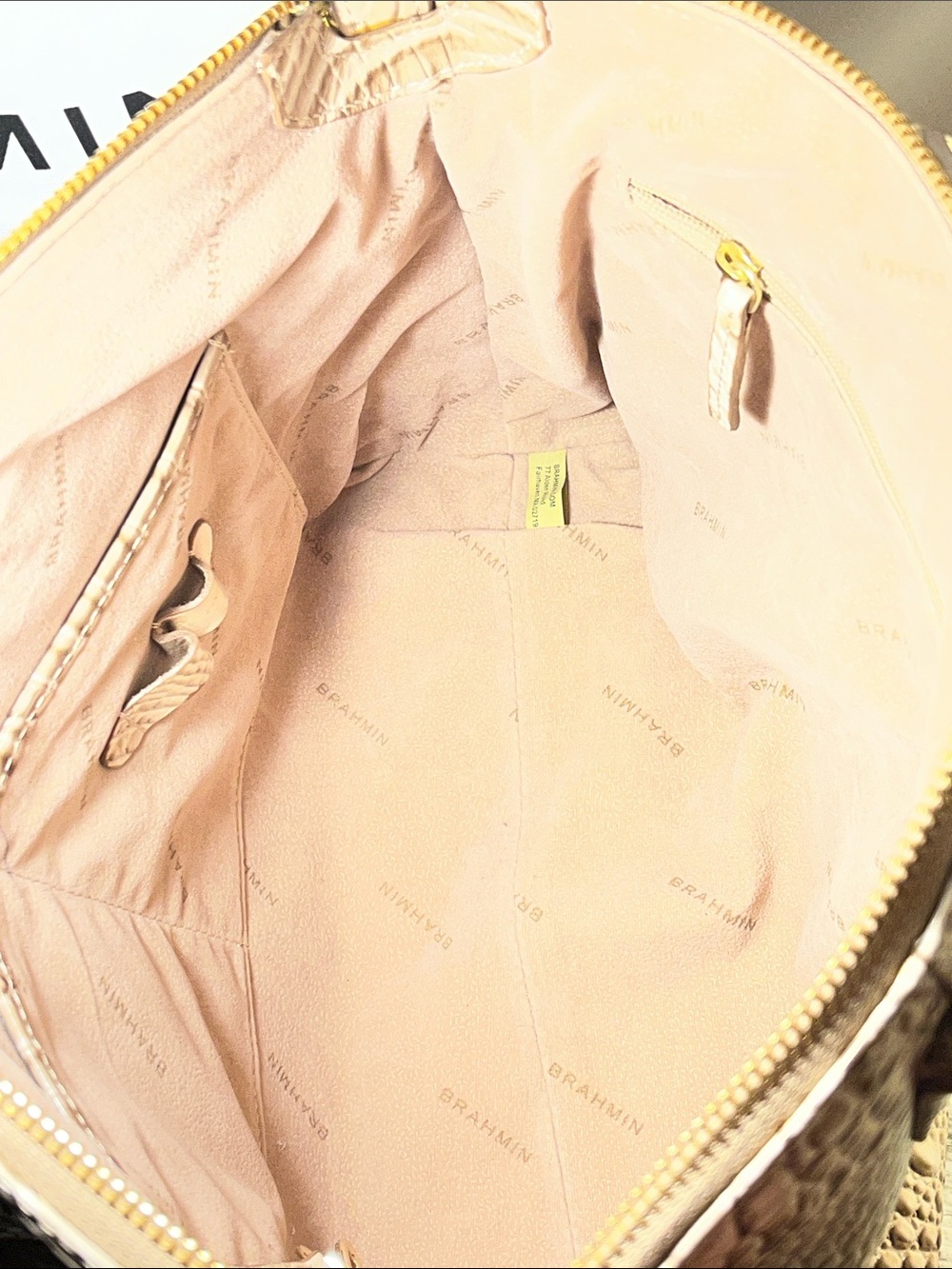 Brahmin Taupe Croc-Embossed Leather Satchel with Gold Hardware and Dustbag. - Picture 5 of 6